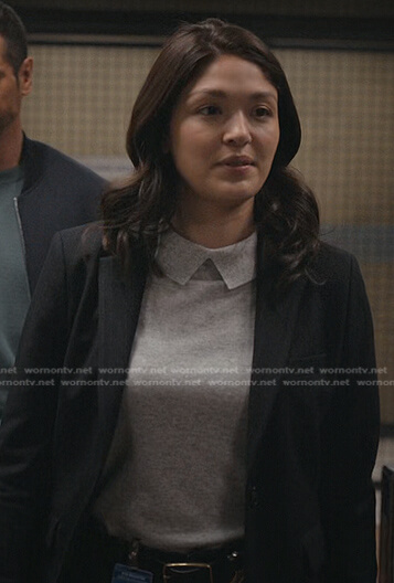 Drea's grey collared sweater on Manifest