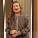 Drew’s gray houndstooth blazer and blouse on The Drew Barrymore Show