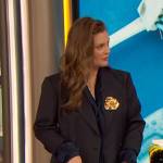 Drew’s navy tie neck blouse on The Drew Barrymore Show