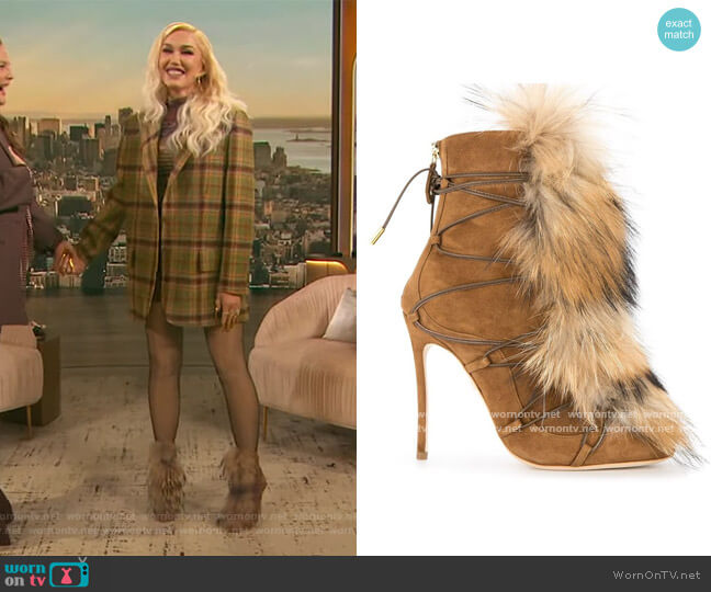 Dsquared2 Fur Ankle Boots worn by Gwen Stefani on The Drew Barrymore Show