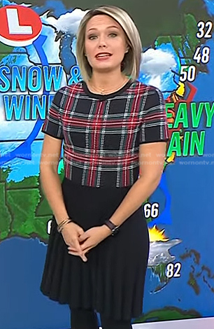 Dylan’s black plaid top and skirt on Today