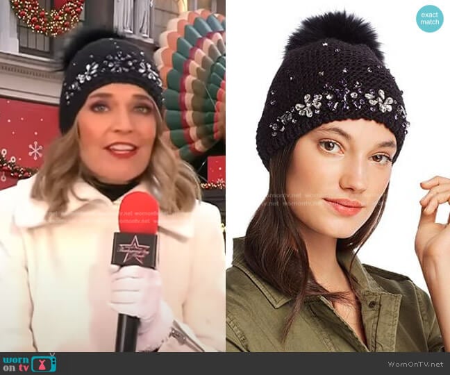 Echo Fur Pom-Pom Embellished Beanie worn by Savannah Guthrie on Today