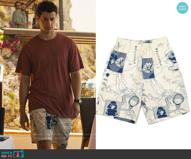 Edwin Wires Bloom Shorts worn by Albie Di Grasso (Adam DiMarco) on The White Lotus