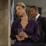 Elena’s navy wrap dress on The Young and the Restless