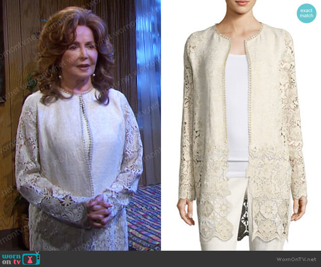 Elie Tahari Jaya Floral Lace Coat worn by Maggie Horton (Suzanne Rogers) on Days of our Lives