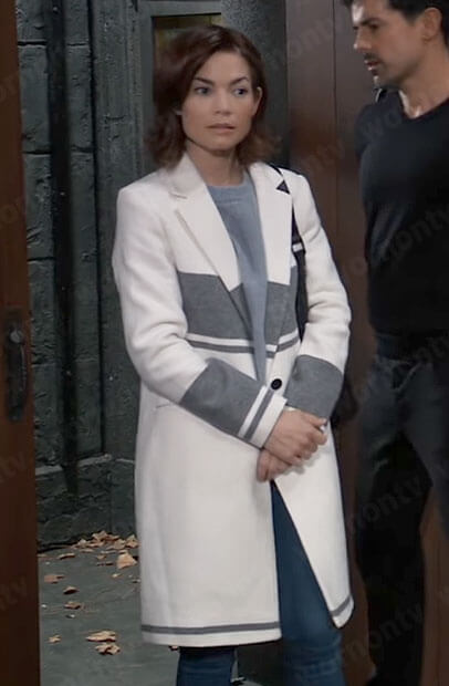 Elizabeth’s white coat with grey stripes on General Hospital