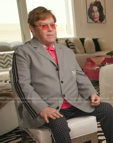 Elton John’s grey striped sleeve blazer on Good Morning America