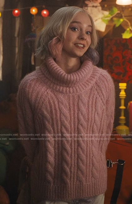 Enid’s pink cable knit sweater on Wednesday