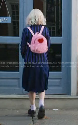 Enid’s pink fluffy heart backpack on Wednesday