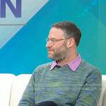 Seth Rogen’s green space dye knit sweater on Today