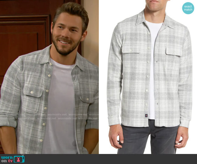 Faherty Legend Plaid Flannel Button-Up Shirt in Winter Clouds Plaid worn by Liam Spencer (Scott Clifton) on The Bold and the Beautiful