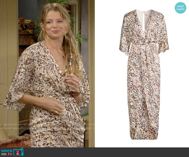 Fame and Partners The Sayge Animal Print Midi-Dress worn by Summer Newman (Allison Lanier) on The Young and the Restless