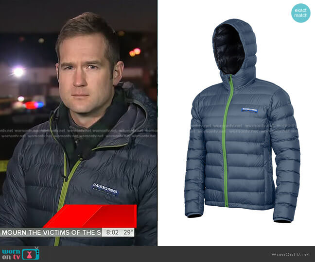Feathered Friends Eos Down Jacket in Midnight worn by Morgan Chesky on Today