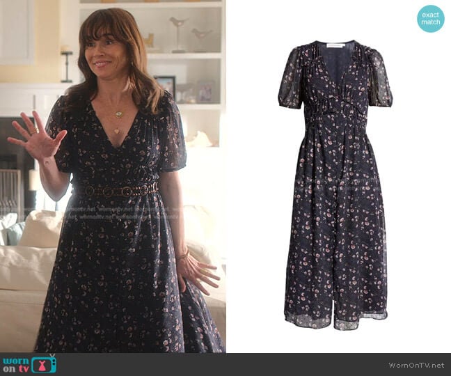 Floret Studios Floral Smocked Chiffon Midi Dress worn by Judy Hale (Linda Cardellini) on Dead to Me