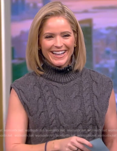 Sara’s gray sleeveless cable knit vest on The View