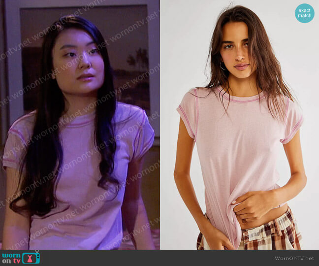 Free People Care FP Let It Roll Tee worn by Wendy Shin (Victoria Grace) on Days of our Lives