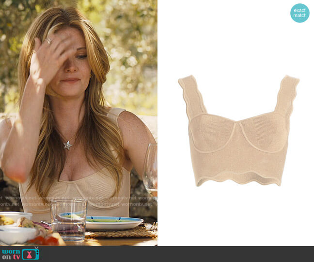 Galvan Delia Crop Top in Creme worn by Daphne (Meghann Fahy) on The White Lotus