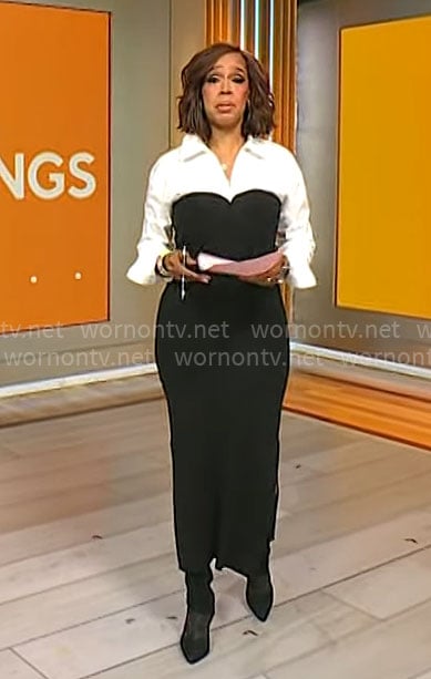 Gayle King's black and white shirt dress on CBS Mornings