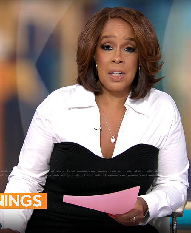 Gayle King’s black and white shirt dress on CBS Mornings