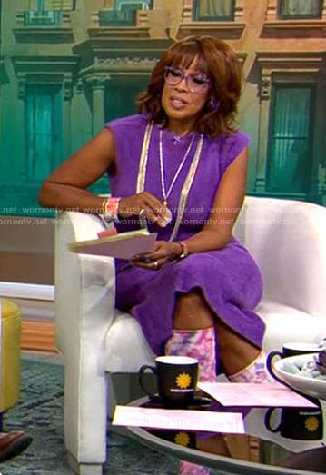Gayle King's purple furry dress on CBS Mornings