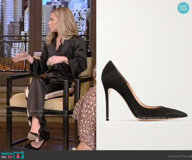 Gianvito Rossi 105 suede pumps worn by Kelly Ripa on Live with Kelly and Ryan