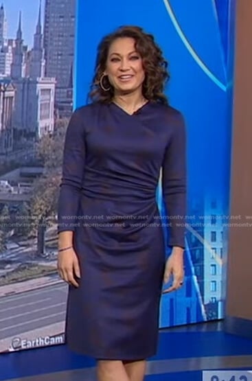 Ginger’s blue printed gathered dress on Good Morning America