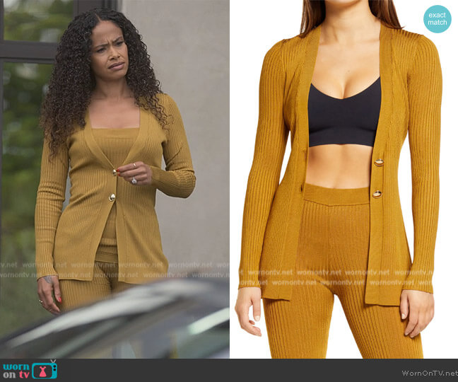 Good American Rib Cardigan and Pants worn by Shanelle Tucker (Shannon Kane) on Reasonable Doubt