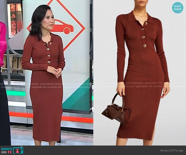 Good American Ribbed Button-Detail Midi Dress worn by Vicky Nguyen on Today