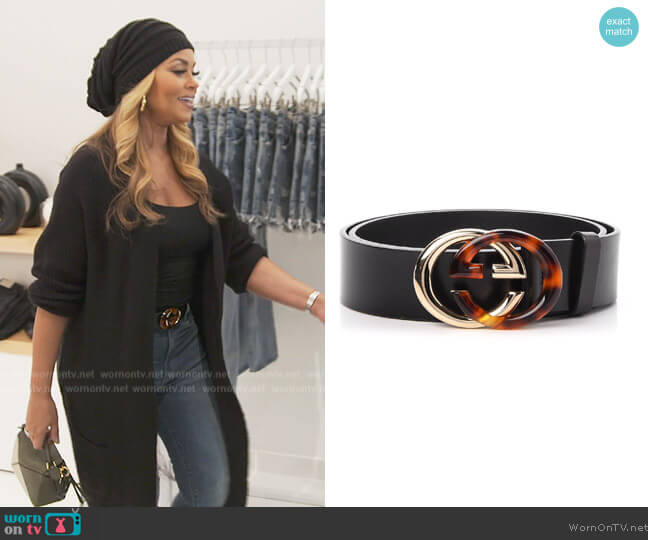 Gucci Calfskin Tortoise Gold Interlocking G Belt worn by Gizelle Bryant on The Real Housewives of Potomac