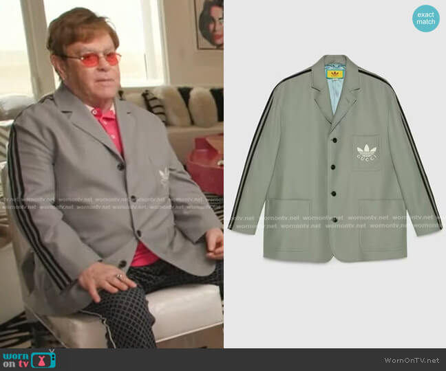Adidas x Gucci Wool Flannel Jacket worn by Elton John on Good Morning America