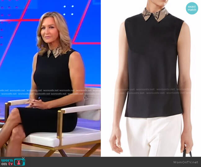 Gucci Python Collar Silk Sleeveless Blouse worn by Lara Spencer on Good Morning America