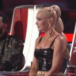 Gwen’s black vinyl top and mixed media jeans on The Voice