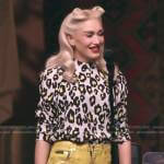 Gwen’s yellow leopard back pants on The Voice