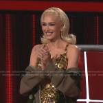 Gwen’s sequin check top and embellished mini skirt on The Voice