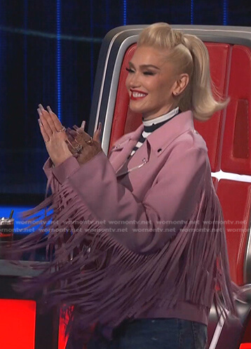 Gwen's pink fringed moto jacket on The Voice