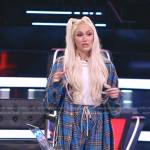Gwen’s blue plaid jacket and shorts on The Voice