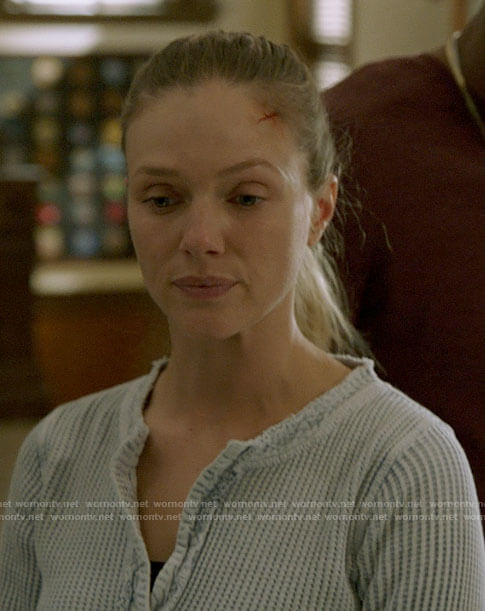 Hailey’s grey textured top on Chicago PD