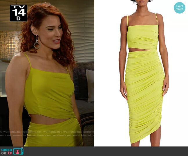 Halston Averie Dress in Sulphur worn by Sally Spectra (Courtney Hope) on The Young and the Restless