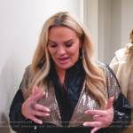 Heather’s black and gold colorblock jacket and leggings on The Real Housewives of Salt Lake City