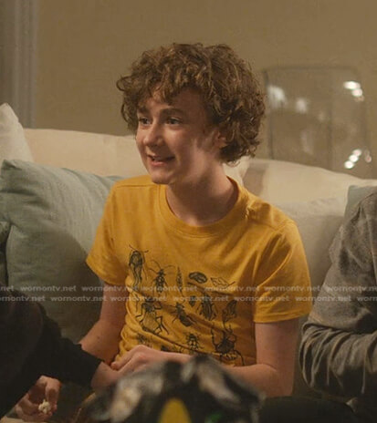 Henry's yellow insect print tee on Dead to Me