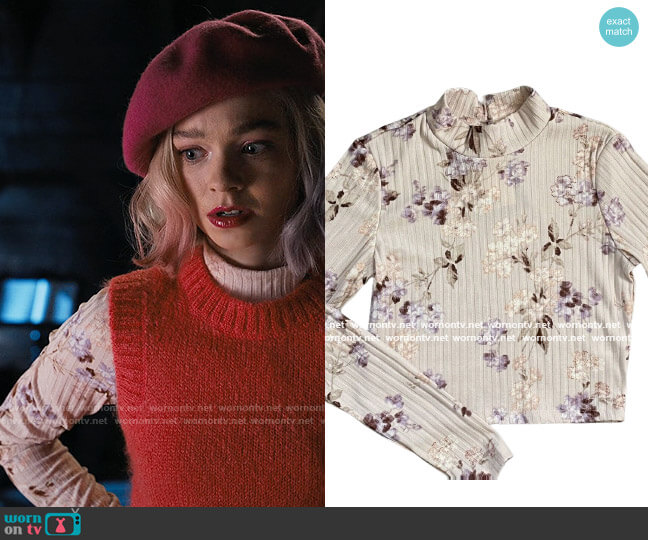 H&M Floral Mock Neck Top worn by Enid Sinclair (Emma Myers) on Wednesday