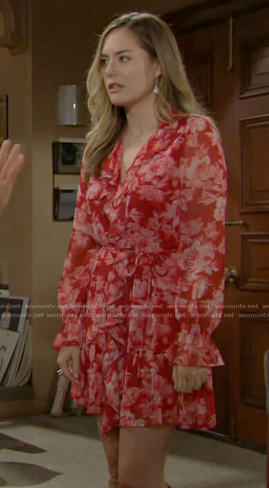 Hope’s red floral dress with ruffles on The Bold and the Beautiful