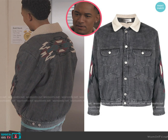 Isabel Marent Jenson embroidered denim jacket worn by Damon (Peyton Alex Smith) on All American Homecoming