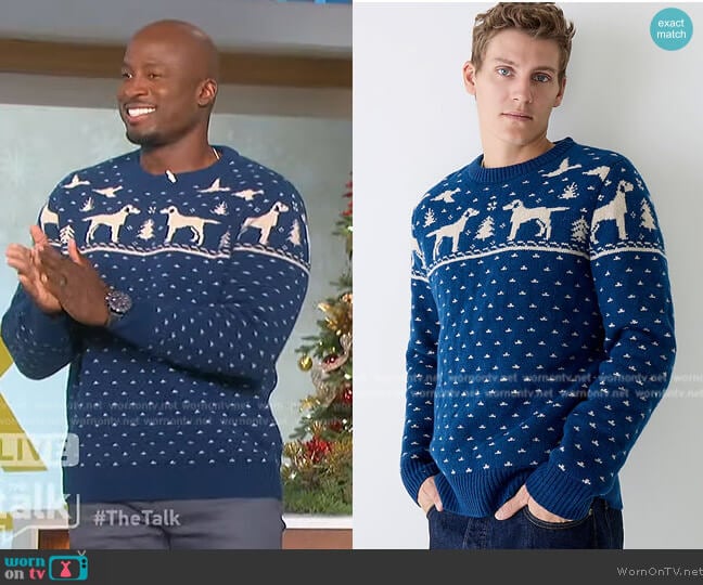 J. Crew Lambswool Fair Isle Crewneck Sweater worn by Akbar Gbajabiamila on The Talk