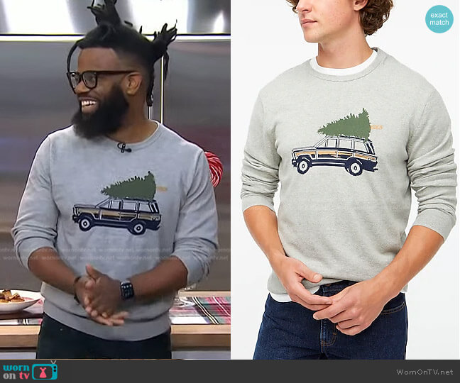 J. Crew Cotton Truck and Tree Sweater worn by Scotty Scott on Today