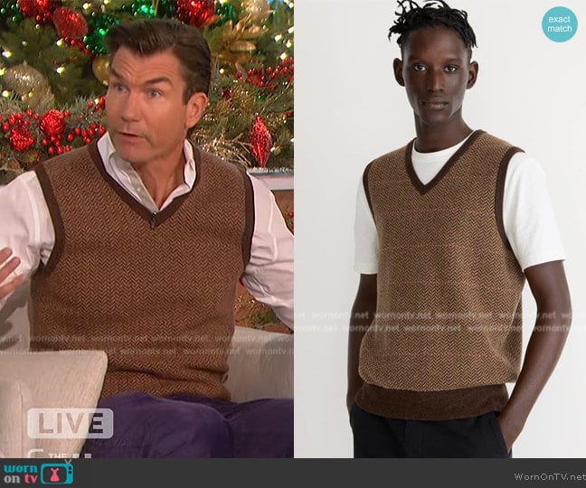 WornOnTV Jerry s brown herringbone vest on The Talk Jerry O Connell Clothes and Wardrobe from TV