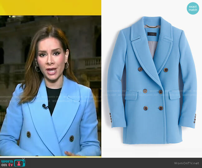 J. Crew Double Breasted Wool Coat in Blue worn by Rebecca Jarvis on Good Morning America