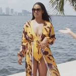 Jaqueline’s yellow cutout swimsuit and printed coverup on The Real Housewives of Potomac