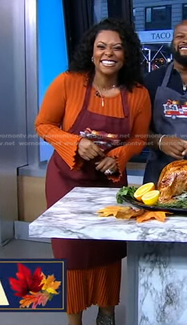 Jamika Pessoa's orange ribbed dress on Good Morning America