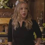 Jen’s black split neck dress on Dead to Me